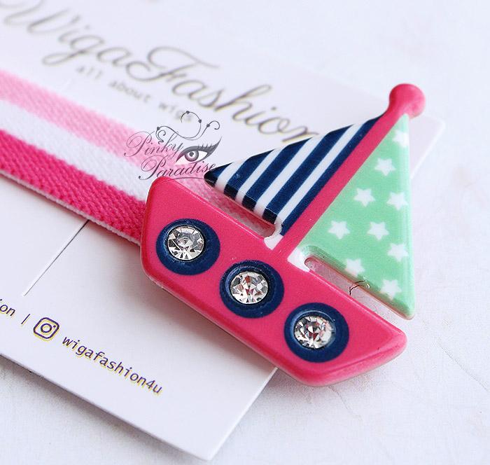 Sailboat Pink Ball Charm Hair Tie - Image 3